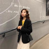 春装2020款女韩版西服英伦风休闲宽松复古黑色小个子西装外套上衣 黑色西装 S 建议80—90斤