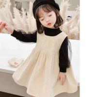 童装2021新款女童灯芯绒洋气女宝宝春秋装中长款背带公主连衣裙潮 米白 单件裙子 90