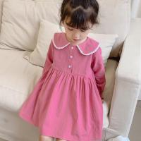 2020春秋新款女宝宝连衣裙春秋裙子女童裙子长袖儿童娃娃领公主裙 蕾丝娃娃领粉色 80cm
