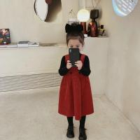 女童背心裙韩版中小童A字裙洋气裙子儿童吊带裙秋装新款连衣裙 酒红色 90 90cm左右