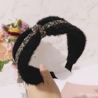 秋冬新款韩国简约头箍毛线小香风宽边打结发箍女发卡发窟百搭 毛绒亮钻打结黑色