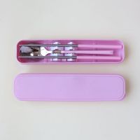 卡通可爱便携餐具盒304不锈钢户外旅行学校筷子叉勺子套装小学生 套盖款/2件套 光板粉色