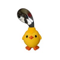 儿童短柄叉勺316L不锈钢硅胶叉子勺子儿童训练学吃饭餐具叉勺套装 黄企鹅单勺子(不带盒)