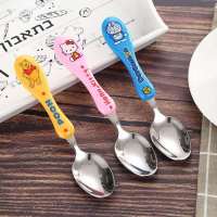 卡通不锈钢加厚勺椭圆勺饭勺宝宝吃饭训练韩式勺便携小勺子餐具 卡通勺-颜色随机(1支)_随机发个坏的