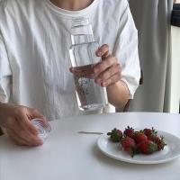 冷淡风抽象女孩透明玻璃杯韩国ins简约小清新便携学生随手水杯 手提杯460ml