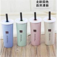 韩国创意小麦秸秆随手杯带吸管可爱男女咖啡杯简约塑料杯便携杯子 O北欧随机1个