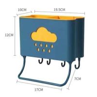 筷子置物架壁挂免打孔厨房神器多功能用品筷筒收纳盒筷子篓沥水架 AI[深蓝色]免打孔多功能筷子筒