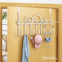 门后挂钩挂衣架置物架门上背式挂架免打孔卧室背后铁艺钩衣服收纳 七钩+加粗[猫咪款] 白色