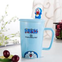 可爱办公女生KT叮当陶瓷杯情侣对杯水杯马克杯公仔杯子卡通带盖勺 帅气男生叮当猫