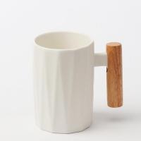 ins北欧木把手马克杯文艺陶瓷高颜值水杯带盖勺情侣水杯办公送礼 普通装 白色木柄(单杯)