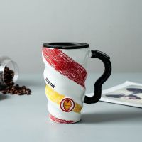 创意个性杯子陶瓷杯复仇者联盟大容量水杯带盖吸管勺咖啡杯马克杯 钢铁侠 单杯带盖