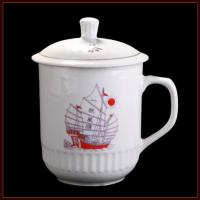 超厚耐热怀旧热茶传统手工杯大容量陶瓷马克杯带盖个性景德镇水杯 一帆风顺900