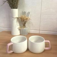 日式粉嫩大容量水杯可爱情侣陶瓷咖啡杯带勺子高颜值少女心简约风 杯子