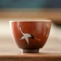 景德镇茶杯陶瓷品茗杯功夫茶具家用泡茶杯窑变主人杯子单杯礼盒装 云中仙鹤(红)