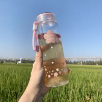 韩版ins风简约硅胶玻璃杯可爱少女心水杯子便携健康泡花茶水杯子 450ml花瓣杯透明粉 单杯