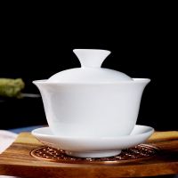 高白瓷功夫茶具套装家用简约盖碗茶杯陶瓷泡茶碗三才碗公道杯整套 盖碗(高白瓷)纯白