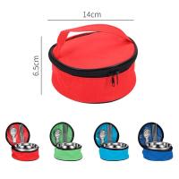 保温饭袋手拎装便当餐具上班族学生带饭的袋加厚帆布袋装碗的袋 蓝色[单个袋子] 单人圆形袋子[无餐具]