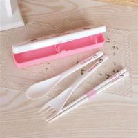 韩式旅行外出便携树脂密胺餐具筷叉勺家用宝宝筷勺3件套套装送礼 1套KT图随机 收纳盒+叉+筷+勺