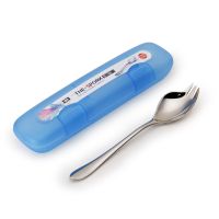 朗维便携餐具套装304不锈钢多功能叉子勺一体学生勺成人办公旅行 [蓝色装]叉勺一体1支