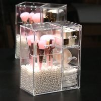 多功能化妆刷桶收纳筒带盖防尘珍珠刷桶收纳盒有盖眉笔化妆桶桌面 多功能抽屉款+白色珍珠