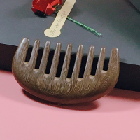 黑檀木梳子家用卷发防静电梳妆镜可爱学生套装刮痧大宽齿男女直发 鸡翅木 半月形