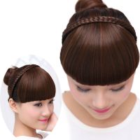 假刘海假发女逼真隐形辫子发箍头箍发卡齐刘海片假留流海假头帘 自然黑 双辫子