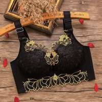 小胸罩加厚杯少女无钢圈文胸收副乳蕾丝性感聚拢调整型内衣女胸罩 黑色 32/70A 上薄下厚