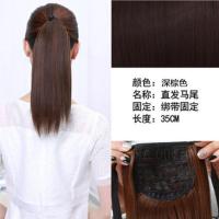 假发女长发马尾女长直发绑带式短款长发抓夹自然辫子时尚高马尾辫 深棕色 绑带式75厘米