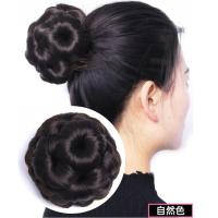真发发圈九朵花发包盘发器花苞发饰抓夹丸子头卷发苞新娘盘发头花 [全真发]抓夹式 自然色