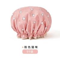 防水浴帽女洗澡头套发膜专用护理加厚可爱家用厨房帽子防油烟专用 粉色小猫(1个装)