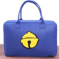 卡通旅行包软妹大容量行李袋轻便时尚韩版小清新短途毛毡手提衣物 宝石蓝铃铛 小号