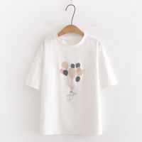 日系森元气套装女可爱小熊印花宽松直筒休闲背带裤短裤学生女夏季 白色 T恤 100 建议身高90-100