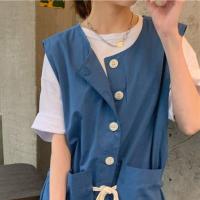 盐系背带裤女夏季休闲裤2021新款高腰阔腿裤宽松抽绳工装连衣裤子 上衣[单件] [收藏店铺优先发货] S [建议100斤