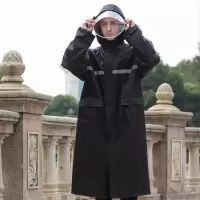 雨衣长款全身防暴雨服男女成人加厚加长防水连体雨披户外雨具雨衣 黑色长款反光雨衣[带双帽檐] XL