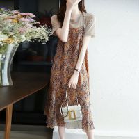 灵感来约高档碎花连衣裙女2021新款夏季复古风a型赫本假两件裙子 花色 M