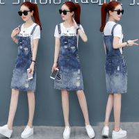 单件/套装 韩版牛仔连衣裙女新款夏百搭宽松韩版学生背带裙闺蜜装 背带裙 S