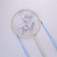 中国风原创花卉刺绣古风汉服配饰宫扇长柄团扇宫廷扇圆形舞蹈扇 颜月溪发带款