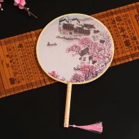 双面团扇古典古风汉服团扇旗袍走秀广场舞蹈圆扇子宫廷真丝扇子 单面牡丹花随机图案