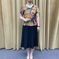 21夏季新款妈妈装假两件连衣裙大码中老年女装中长款显瘦连衣裙子 黄玫瑰 XL 建议90-105斤