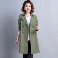 [有内衬]小个子风衣外套女中长款休闲大码宽松韩版春秋妈妈装 豆沙绿 XL 建议120--135斤