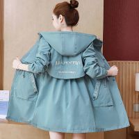 [有里布]春秋季中长款风衣女2021新款韩版宽松小个子工装外套潮 235#墨绿色[单层] L [建议100-115斤]