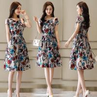 棉麻连衣裙短袖2021新款夏轻熟风修身显瘦减龄洋气碎花印花裙子 红色 红花 M 100斤以下