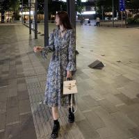 秋季韩版2020新款宽松中长款流行气质大衣卡其色长袖风衣外套女装 碎花连衣裙 S