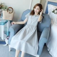 夏季短袖孕妇裙新款韩系夏装绣花中长款休闲时尚连衣裙 M 蓝色