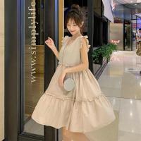 孕妇装2021年新款棉质夏款无袖孕妇连衣裙宽松中长款夏天孕妇裙子 8855#杏色-无袖连衣裙 M