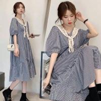 孕妇连衣裙夏季新款怀孕期森系宽松时尚外出格甜美减龄大码女长裙 黑色格子裙[送披肩] M