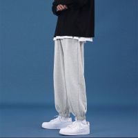 秋季新款松紧腰牛仔裤男直筒九分裤学生港风印花裤子男百搭潮流 港风浅灰松紧腰[休闲裤款式] 2XL 建议[147-158斤