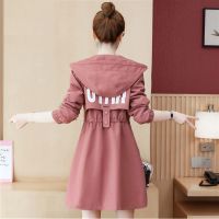 派克服中长款2021年新款春秋季绣花百搭风衣chic外套女韩版宽松潮 砖红色 M 建议100斤以下