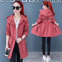2021春秋季新款韩版修身显瘦女风衣百搭连帽夹克外套女学生中长款 砖红色 M 建议80-95斤