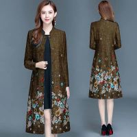 大码女装风衣民族风中老年女装2021新款秋冬减龄中长款外套大衣女 502驼色 XXS